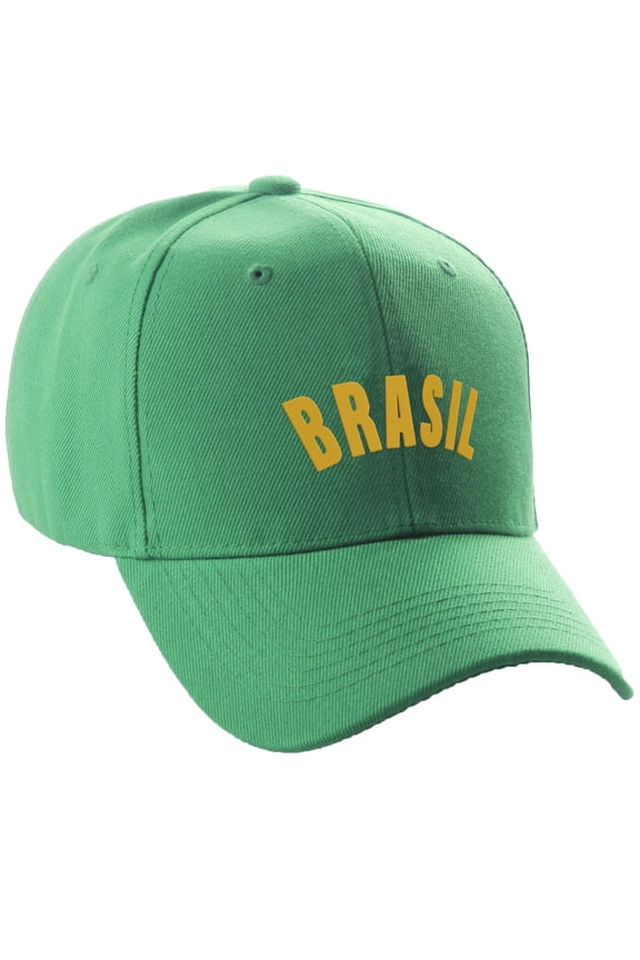 International World Countries Baseball Hat Cap Arch Letters, Brasil Kelly Gold