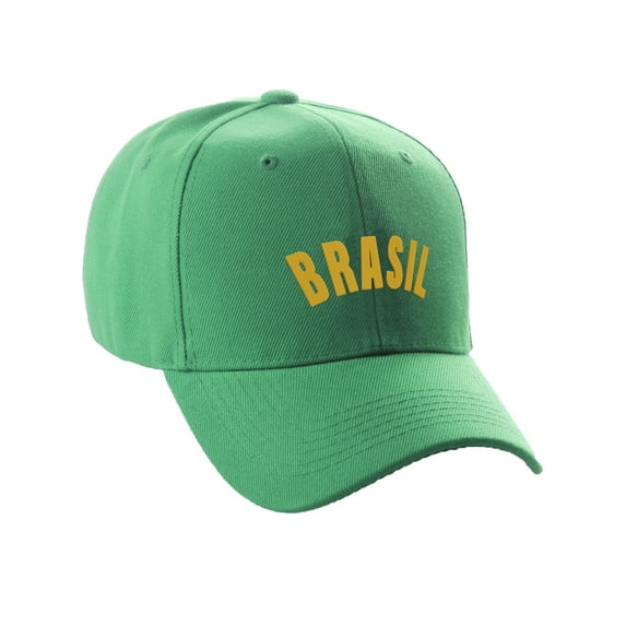 Daxton International World Countries Baseball Hat Cap Arch Letters, Brasil Kelly Gold