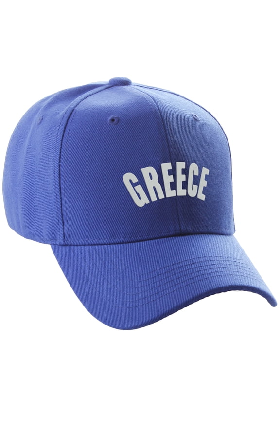 International World Countries Baseball Hat Cap Arch Letters, Greece Royal White