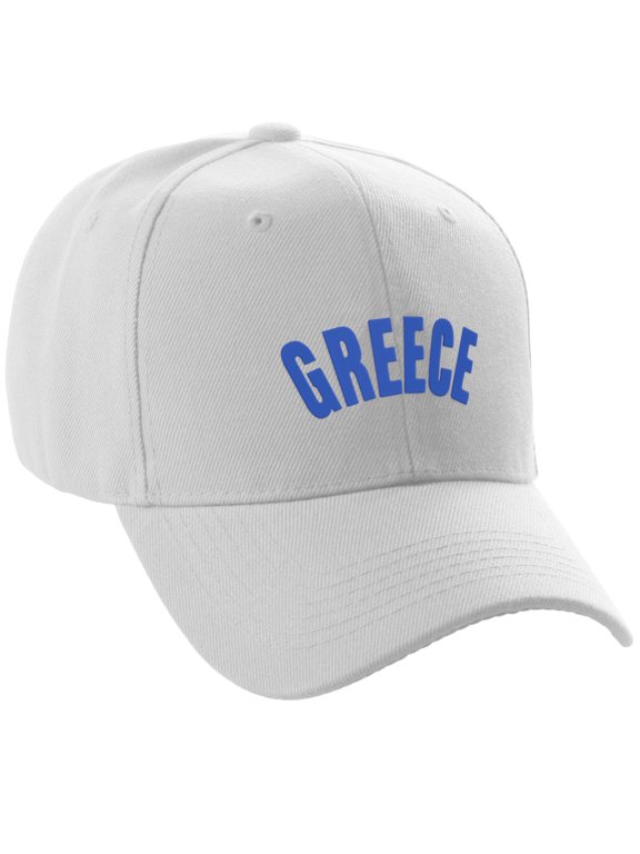 International World Countries Baseball Hat Cap Arch Letters, Greece White Royal