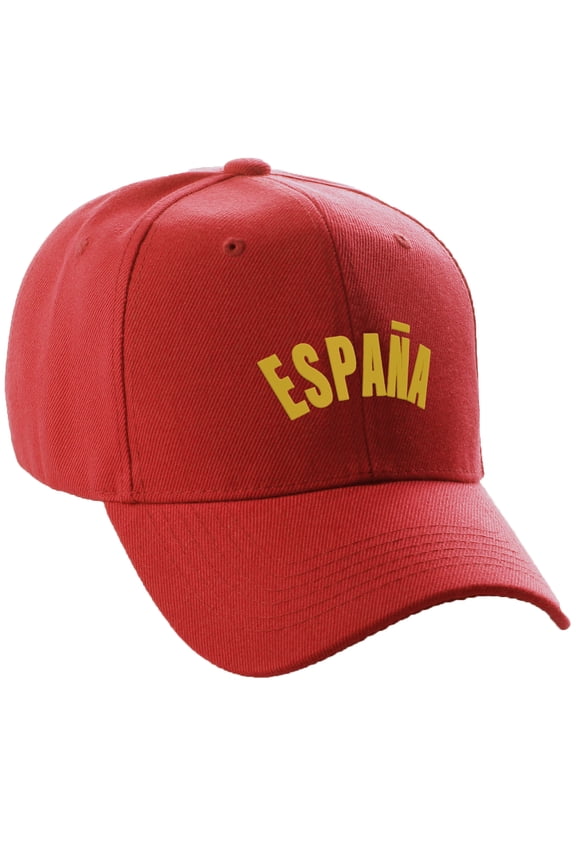 International World Countries Baseball Hat Cap Arch Letters, Spain Red Gold