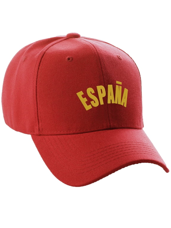 International World Countries Baseball Hat Cap Arch Letters, Spain Red Gold