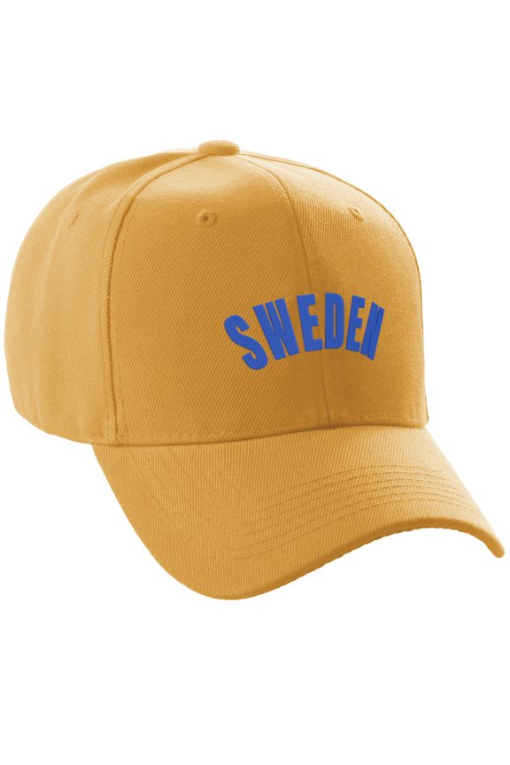 International World Countries Baseball Hat Cap Arch Letters, Sweden Gold Royal