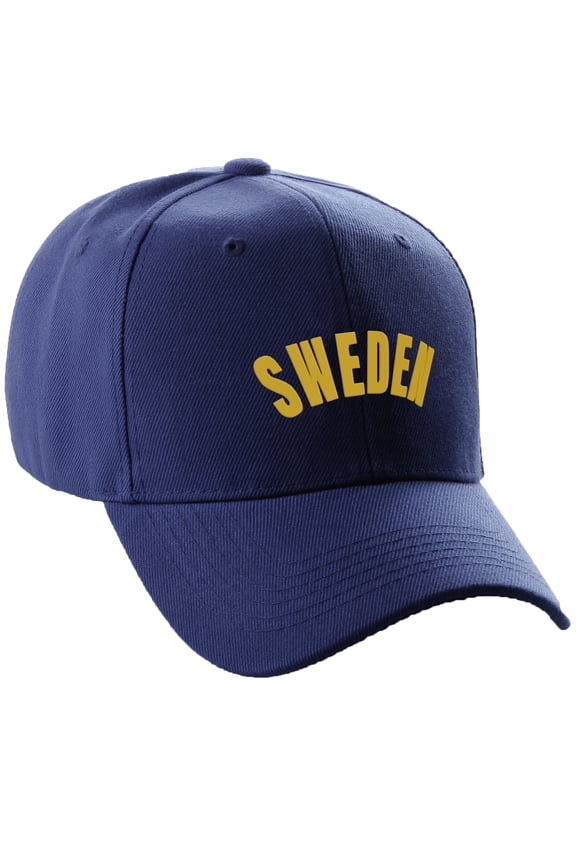 International World Countries Baseball Hat Cap Arch Letters, Sweden Navy Gold