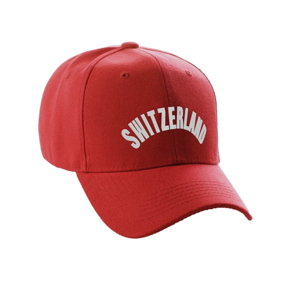 Daxton International World Countries Baseball Hat Cap Arch Letters, Switzerland Red White