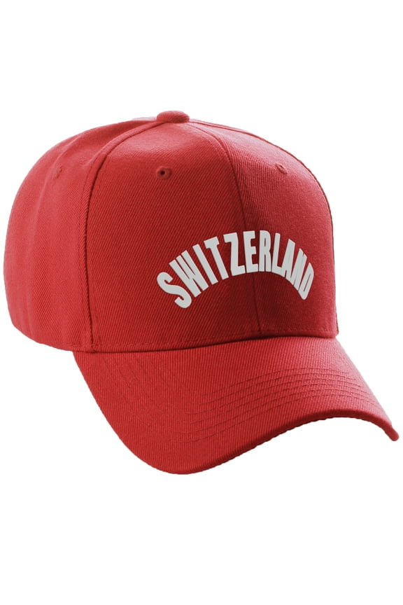 International World Countries Baseball Hat Cap Arch Letters, Switzerland Red White