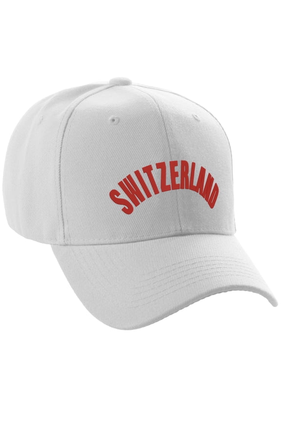 International World Countries Baseball Hat Cap Arch Letters, Switzerland White Red