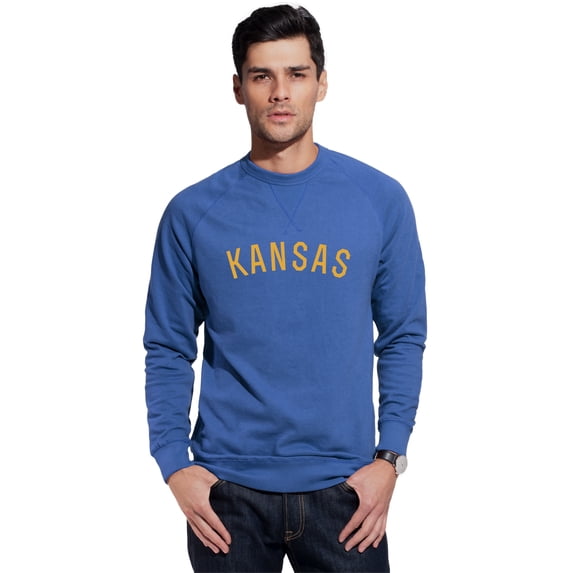 Daxton Kansas Sweatshirt Athletic Fit Pullover Crewneck French Terry Fabric, Slate Sweatshirt Gold Letters, S