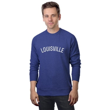 Daxton Louisville Sweatshirt Athletic Fit Pullover Crewneck French Terry Fabric, Denim Sweatshirt White Letters, M