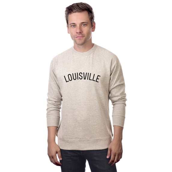 Daxton Louisville Sweatshirt Athletic Fit Pullover Crewneck French Terry Fabric, Oat Sweatshirt Black Letters, L