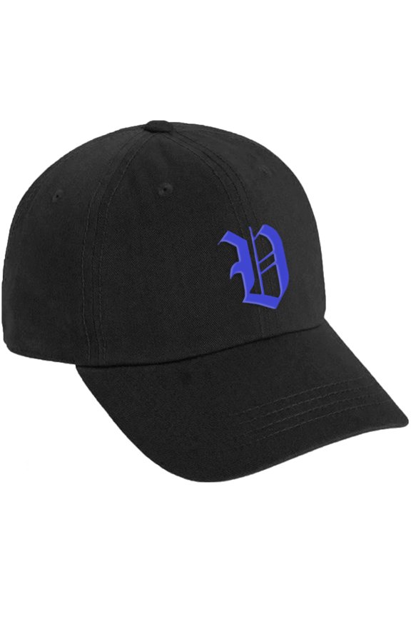 Low Profile Adjustable Baseball Dad Hat Cap Old English Font Alphabet A to Z, Black Hat Royal V