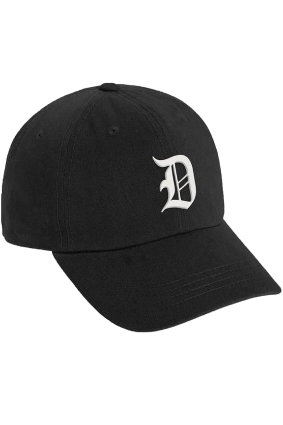 Low Profile Adjustable Baseball Dad Hat Cap Old English Font Alphabet A to Z, Black Hat White D