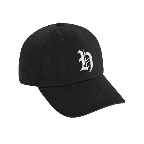 Daxton Low Profile Adjustable Baseball Dad Hat Cap Old English Font Alphabet A to Z, Black Hat White H