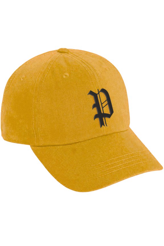 Low Profile Adjustable Baseball Dad Hat Cap Old English Font Alphabet A to Z, Gold Hat Black P
