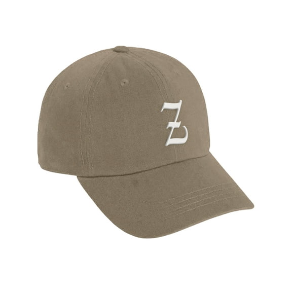 Daxton Low Profile Adjustable Baseball Dad Hat Cap Old English Font Alphabet A to Z, Khaki Hat White Z