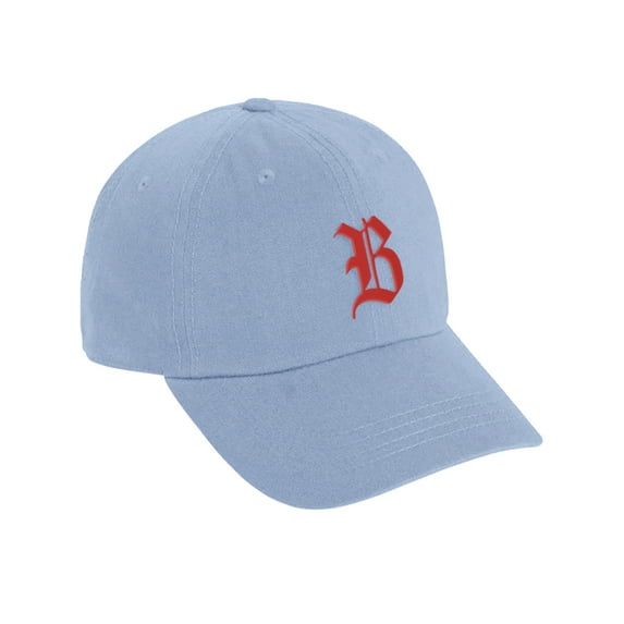 Daxton Low Profile Adjustable Baseball Dad Hat Cap Old English Font Alphabet A to Z, Light Blue Hat Red B