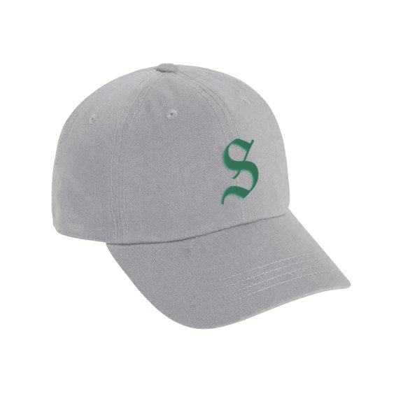 Daxton Low Profile Adjustable Baseball Dad Hat Cap Old English Font Alphabet A to Z, Light Grey Hat Green S