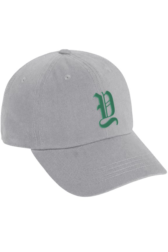 Low Profile Adjustable Baseball Dad Hat Cap Old English Font Alphabet A to Z, Light Grey Hat Green Y