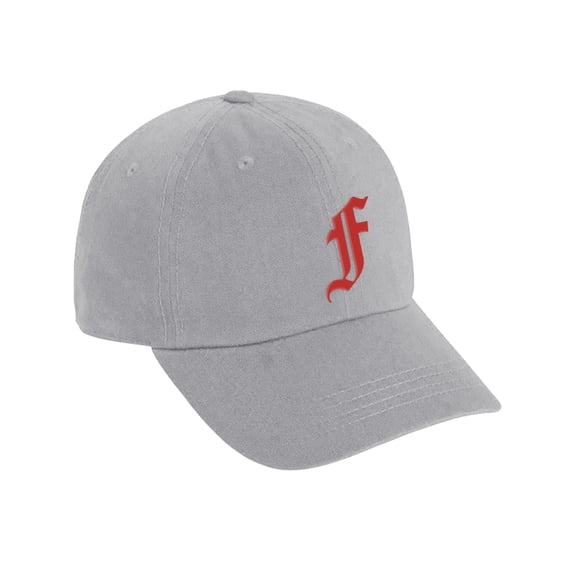 Daxton Low Profile Adjustable Baseball Dad Hat Cap Old English Font Alphabet A to Z, Light Grey Hat Red F