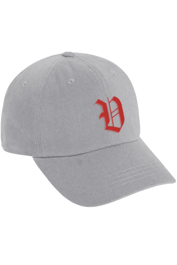Low Profile Adjustable Baseball Dad Hat Cap Old English Font Alphabet A to Z, Light Grey Hat Red V