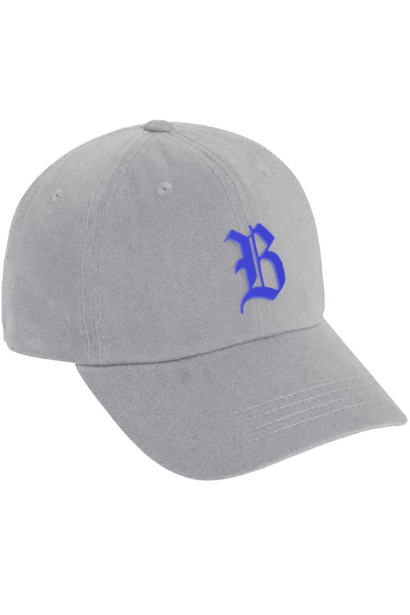 Low Profile Adjustable Baseball Dad Hat Cap Old English Font Alphabet A to Z, Light Grey Hat Royal B