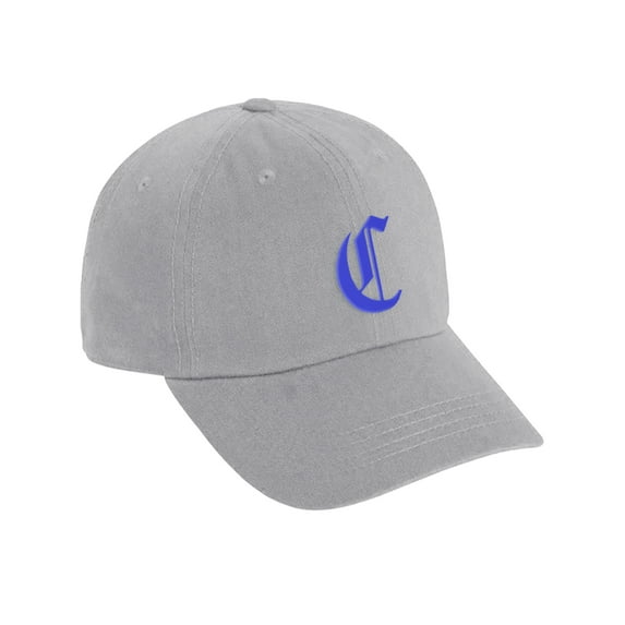 Daxton Low Profile Adjustable Baseball Dad Hat Cap Old English Font Alphabet A to Z, Light Grey Hat Royal C