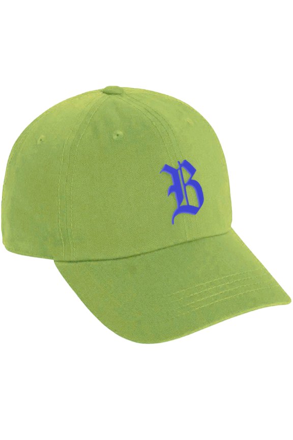 Low Profile Adjustable Baseball Dad Hat Cap Old English Font Alphabet A to Z, Lime Hat Royal B
