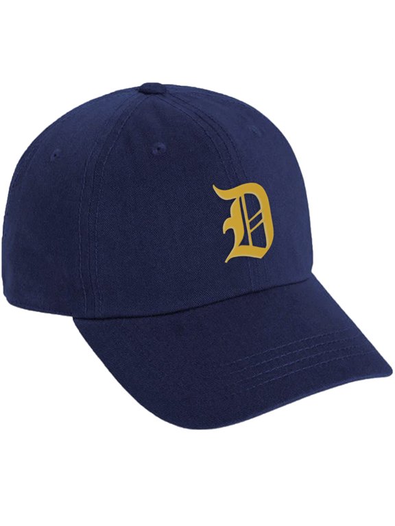 Low Profile Adjustable Baseball Dad Hat Cap Old English Font Alphabet A to Z, Navy Hat Gold D