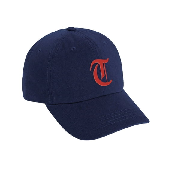Daxton Low Profile Adjustable Baseball Dad Hat Cap Old English Font Alphabet A to Z, Navy Hat Red T