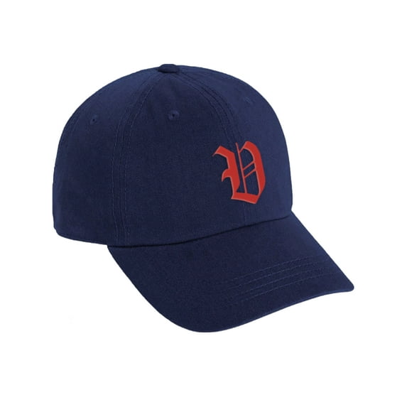 Daxton Low Profile Adjustable Baseball Dad Hat Cap Old English Font Alphabet A to Z, Navy Hat Red V