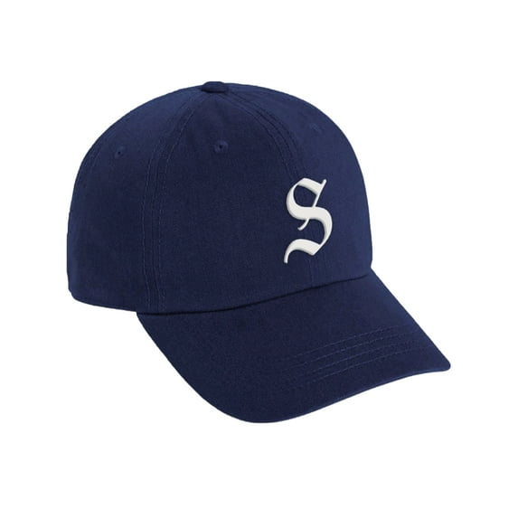 Daxton Low Profile Adjustable Baseball Dad Hat Cap Old English Font Alphabet A to Z, Navy Hat White S