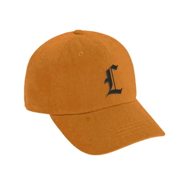 Daxton Low Profile Adjustable Baseball Dad Hat Cap Old English Font Alphabet A to Z, Orange Hat Black L