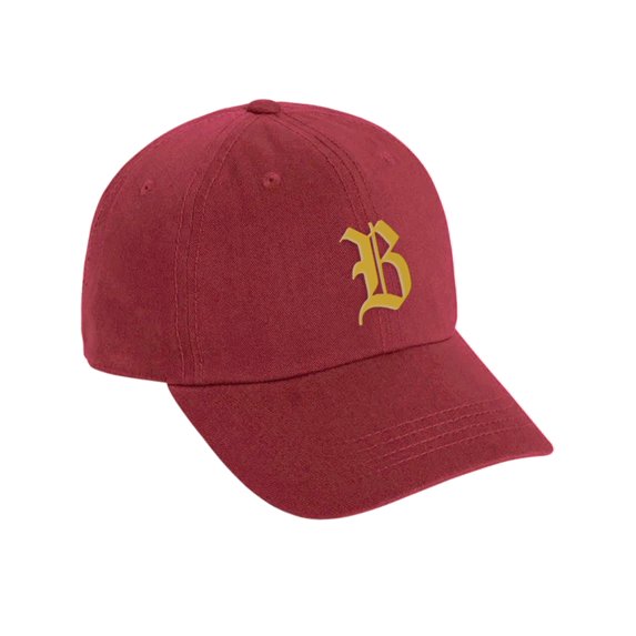 Daxton Low Profile Adjustable Baseball Dad Hat Cap Old English Font, Red Hat Gold B