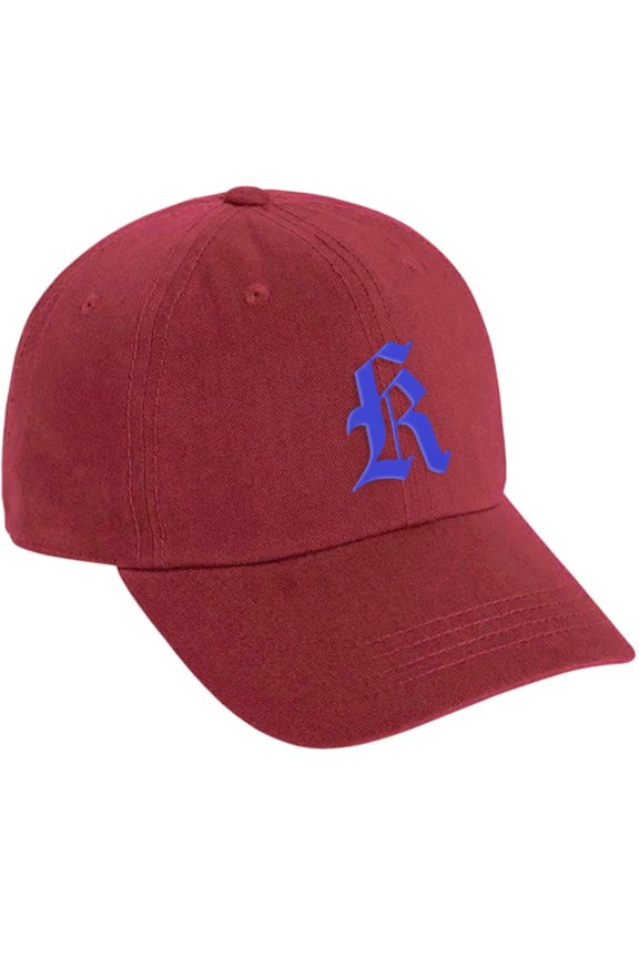 Low Profile Adjustable Baseball Dad Hat Cap Old English Font, Red Hat Royal K