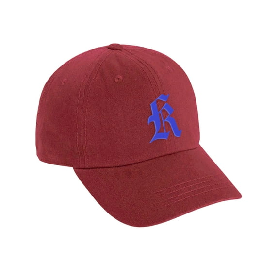 Daxton Low Profile Adjustable Baseball Dad Hat Cap Old English Font Alphabet A to Z, Red Hat Royal K