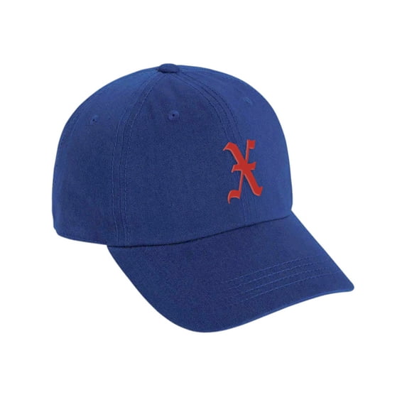 Daxton Low Profile Adjustable Baseball Dad Hat Cap Old English Font Alphabet A to Z, Royal Hat Red X