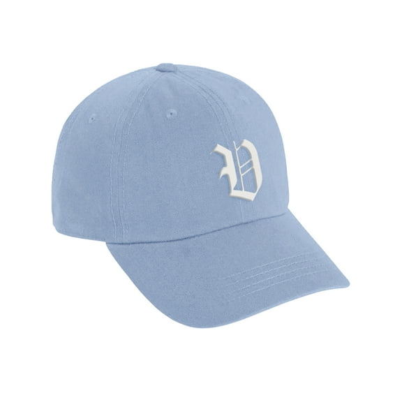 Daxton Low Profile Adjustable Baseball Dad Hat Cap Old English Font Alphabet A to Z, Sky Blue Hat White V