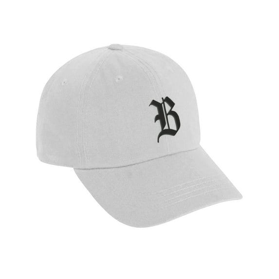 Daxton Low Profile Adjustable Baseball Dad Hat Cap Old English Font Alphabet A to Z, White Hat Black B