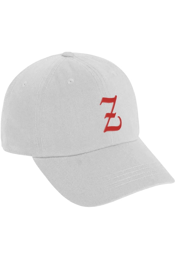 Low Profile Adjustable Baseball Dad Hat Cap Old English Font Alphabet A to Z, White Hat Red Z
