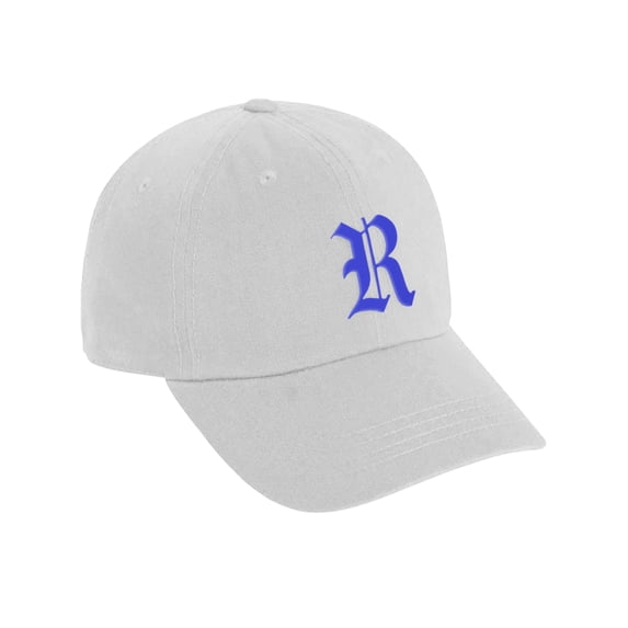 Daxton Low Profile Adjustable Baseball Dad Hat Cap Old English Font Alphabet A to Z, White Hat Royal R