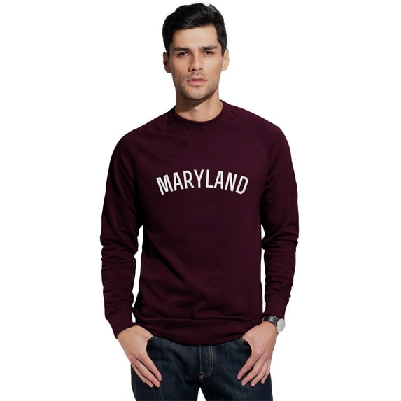 Daxton Maryland Sweatshirt Athletic Fit Pullover Crewneck French Terry Fabric, Wine Sweatshirt White Letters, XS