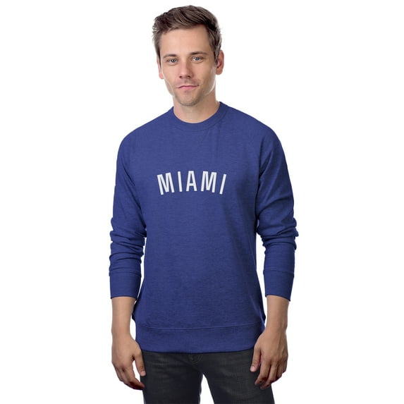 Daxton Miami Sweatshirt Athletic Fit Pullover Crewneck French Terry Fabric, Denim Sweatshirt White Letters, S