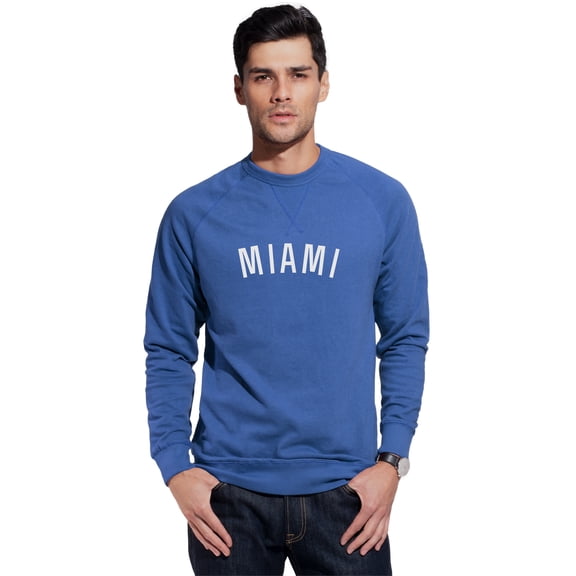 Daxton Miami Sweatshirt Athletic Fit Pullover Crewneck French Terry Fabric, Slate Sweatshirt White Letters, S