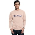 thumbnail image 1 of Daxton Michigan Sweatshirt Athletic Fit Pullover Crewneck French Terry Fabric, Peach Sweatshirt Navy Letters, L, 1 of 3