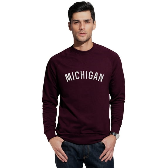 Daxton Michigan Sweatshirt Athletic Fit Pullover Crewneck French Terry Fabric, Wine Sweatshirt White Letters, L