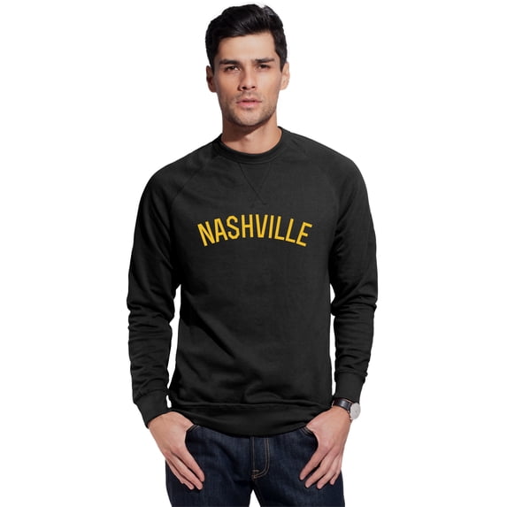 Daxton Nashville Sweatshirt Athletic Fit Pullover Crewneck French Terry Fabric, Black Sweatshirt Gold Letters, L