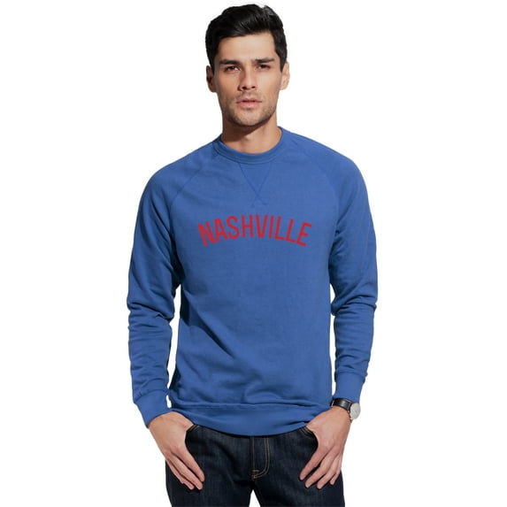 Daxton Nashville Sweatshirt Athletic Fit Pullover Crewneck French Terry Fabric, Slate Sweatshirt Red Letters, M