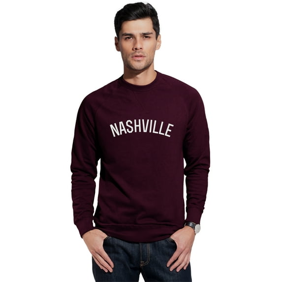 Daxton Nashville Sweatshirt Athletic Fit Pullover Crewneck French Terry Fabric, Wine Sweatshirt White Letters, XS
