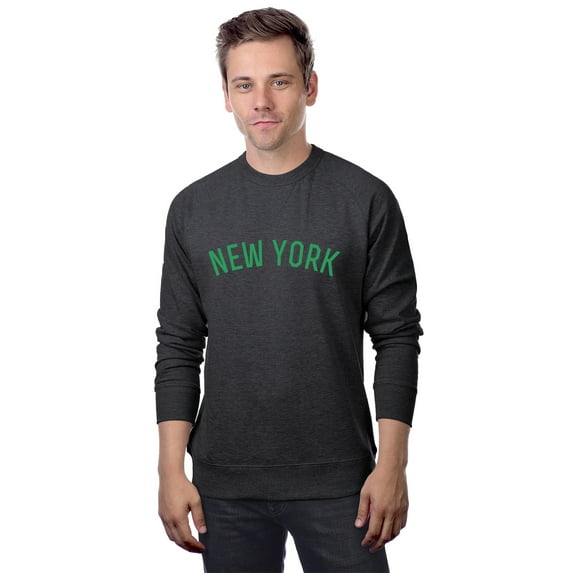 Daxton New York Sweatshirt Athletic Fit Pullover Crewneck French Terry Fabric, HthCharcoal Sweatshirt Green Letters, M