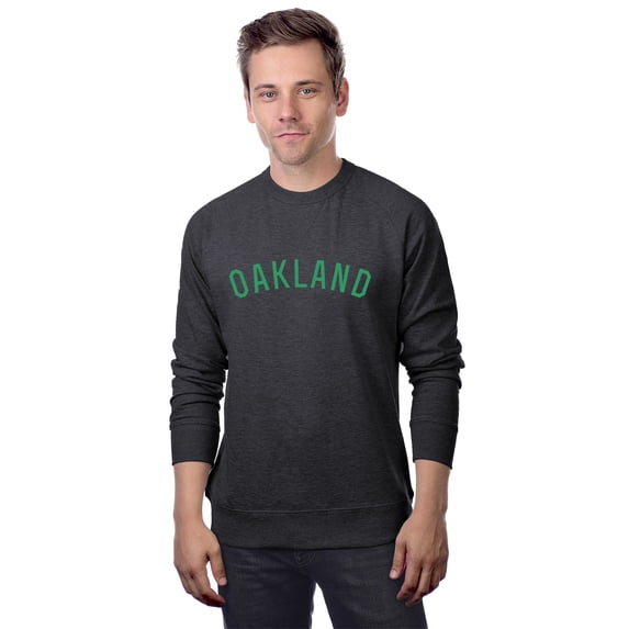 Daxton Oakland Sweatshirt Athletic Fit Pullover Crewneck French Terry Fabric, HCharcoal Sweatshirt Green Letters, XS